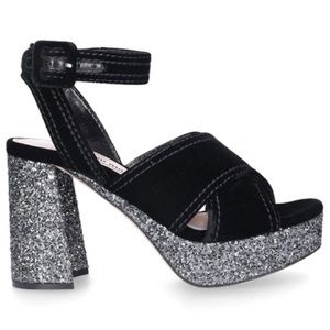 Miu Miu glitter platform suede sandals